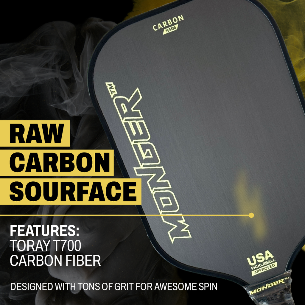 Monger 16mm Carbon Power Pro Gen 2 Thermoformed T700 Toray Carbon Fiber Pickleball Paddle Gold “Free Cover”