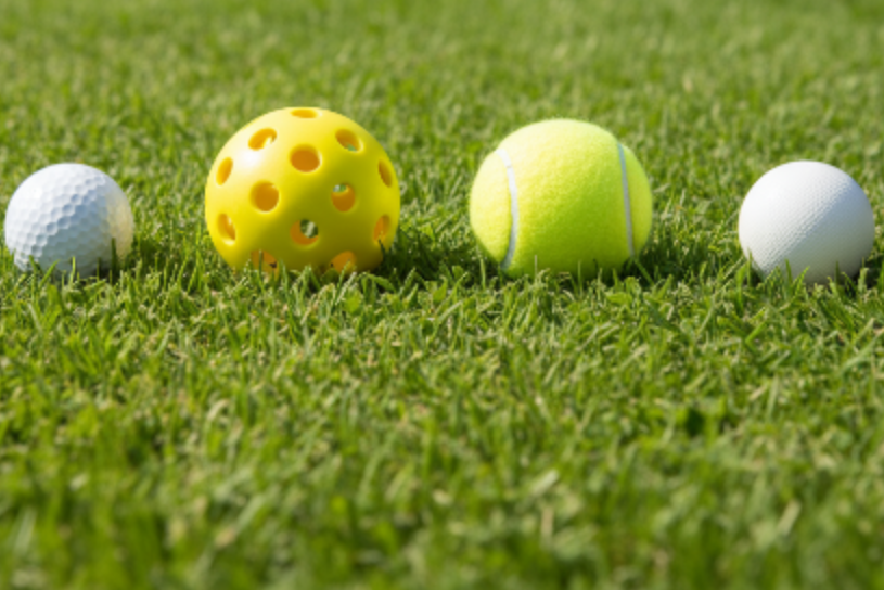 have balls sitting on grass